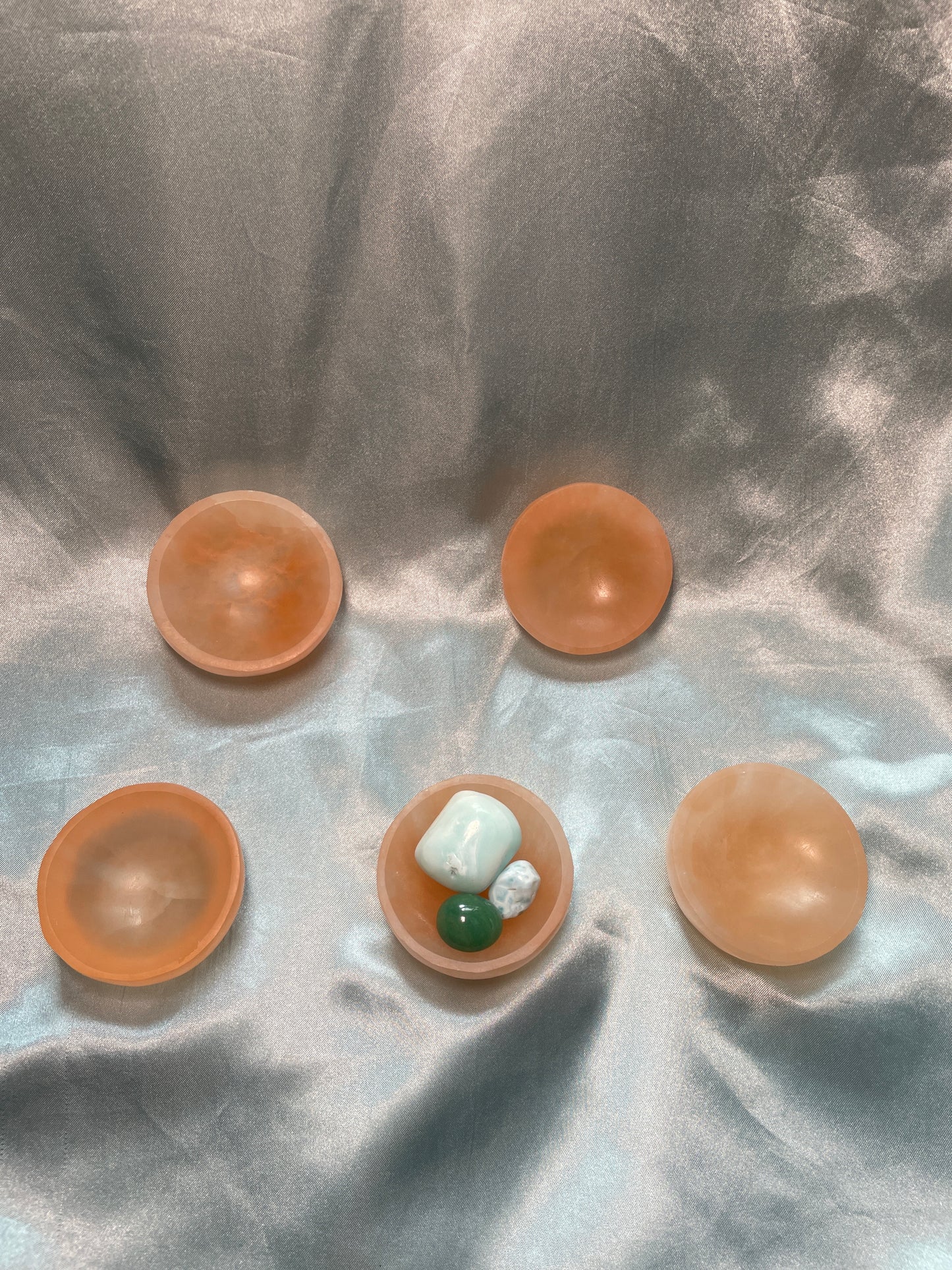 Peach Selenite small bowls