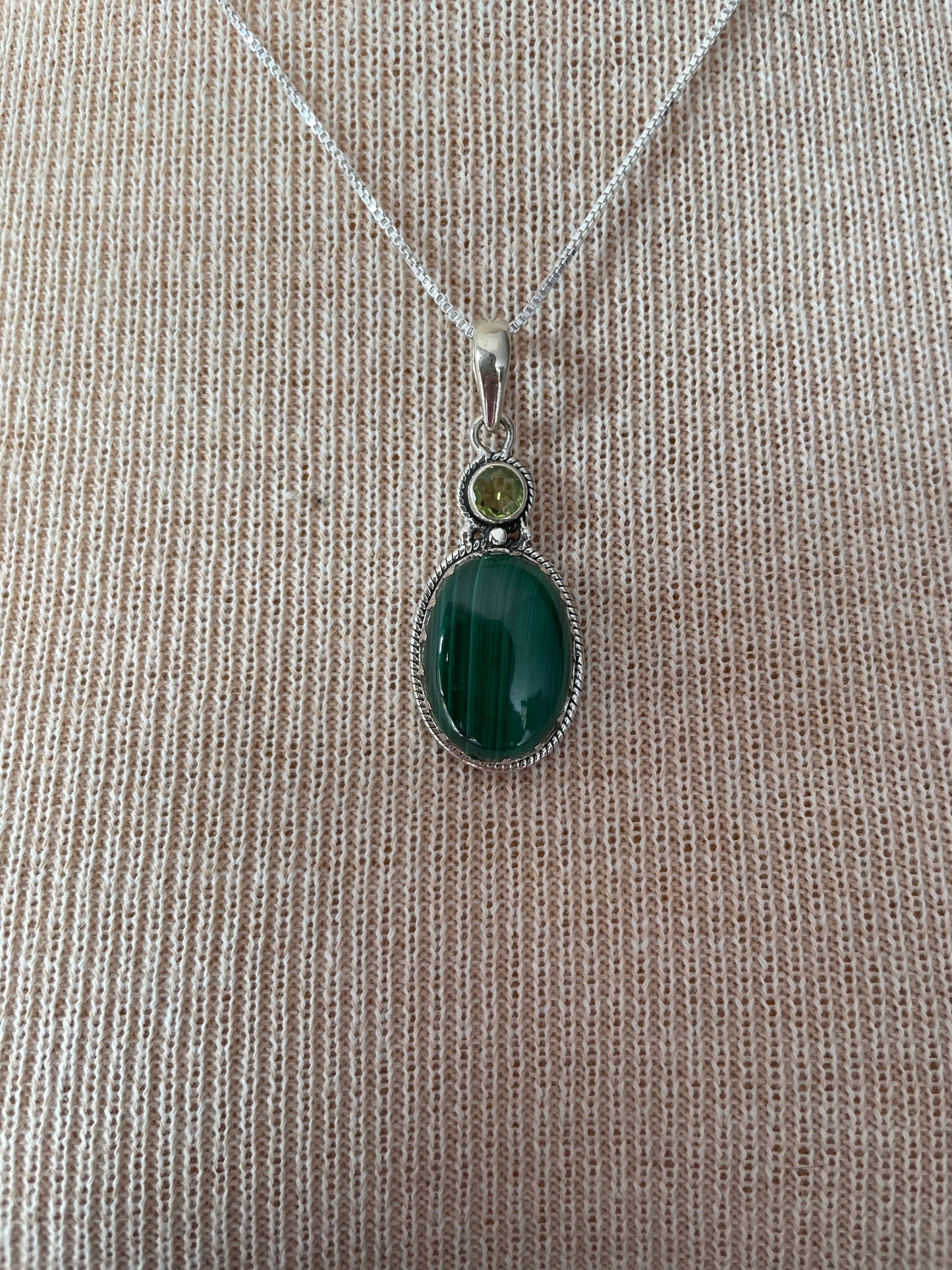 Malachite and Peridot Silver Necklace