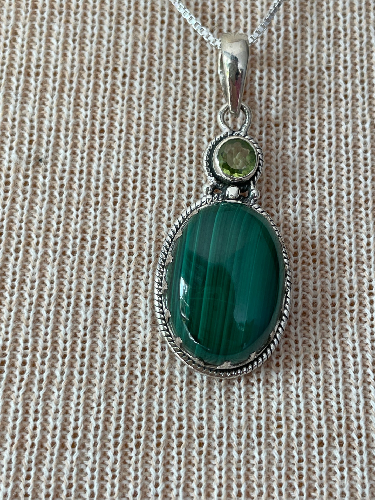 Malachite and Peridot Silver Necklace