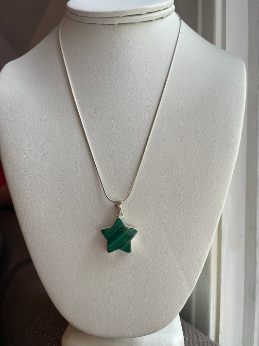 Sterling Silver Malachite Star Necklace